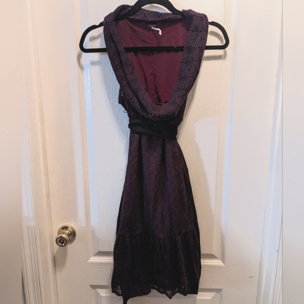 Free People Purple Lace Cowl Neck Dress, Sz 8